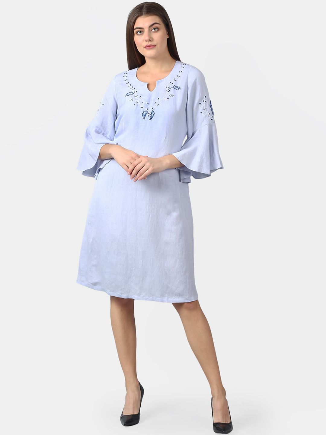 DART STUDIO Women Blue Embroidered A-Line Dress Price in India
