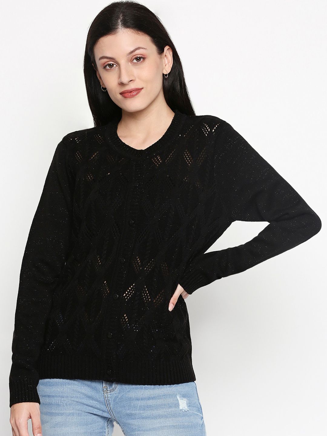 RANGMANCH BY PANTALOONS Women Black Solid Pullover Sweater Price in India
