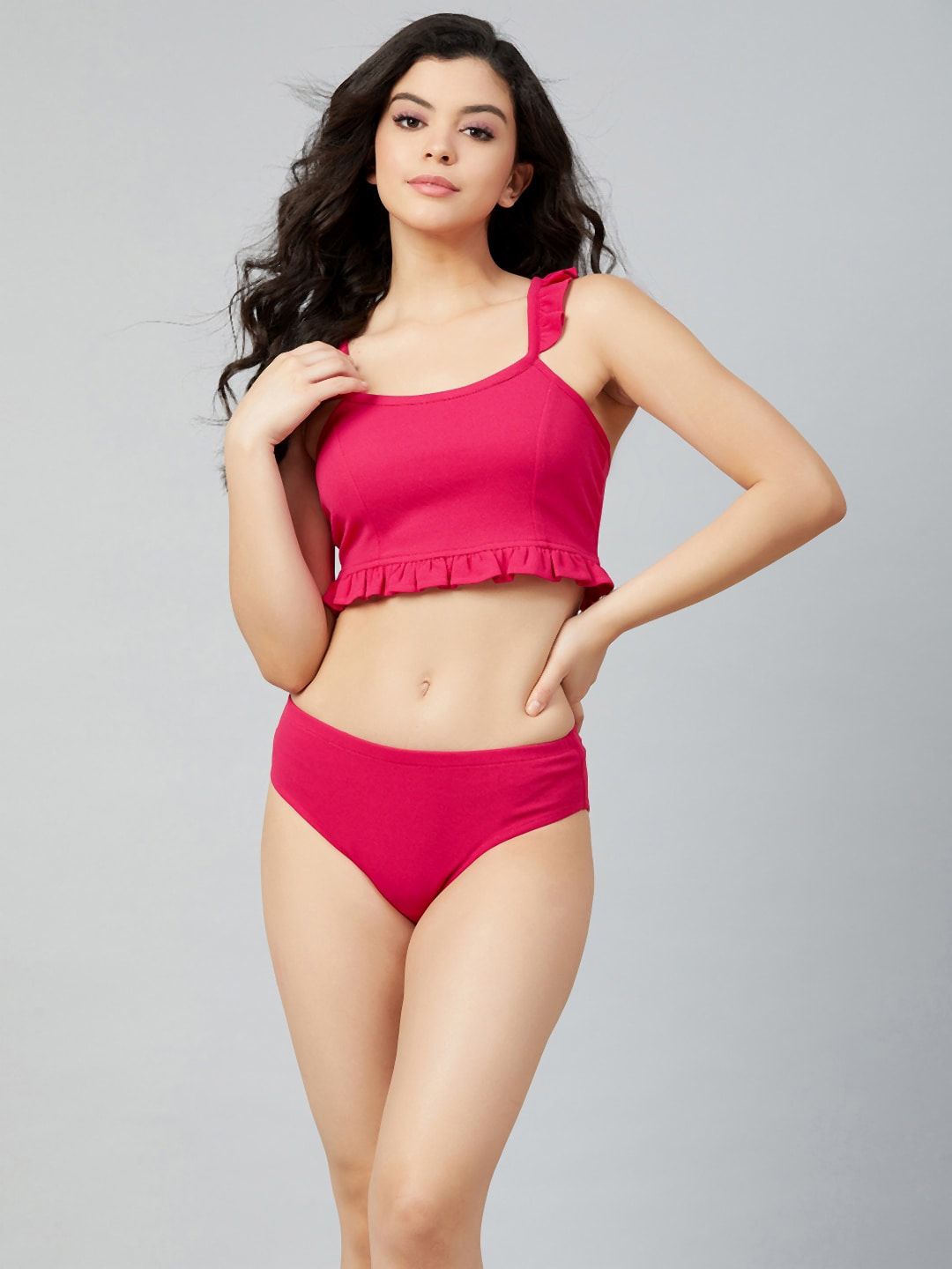 Athena Women Fuchsia Pink Solid 2-Piece Swimwear Price in India