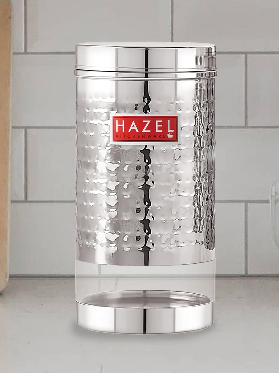 HAZEL Silver-Toned & Transparent Hammered Stainless Steel See-Through Container 1700 ml Price in India