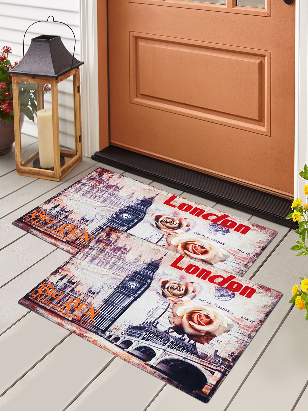 Story@home Set Of 2 White & Red Printed Anti-Skid Doormats Price in India