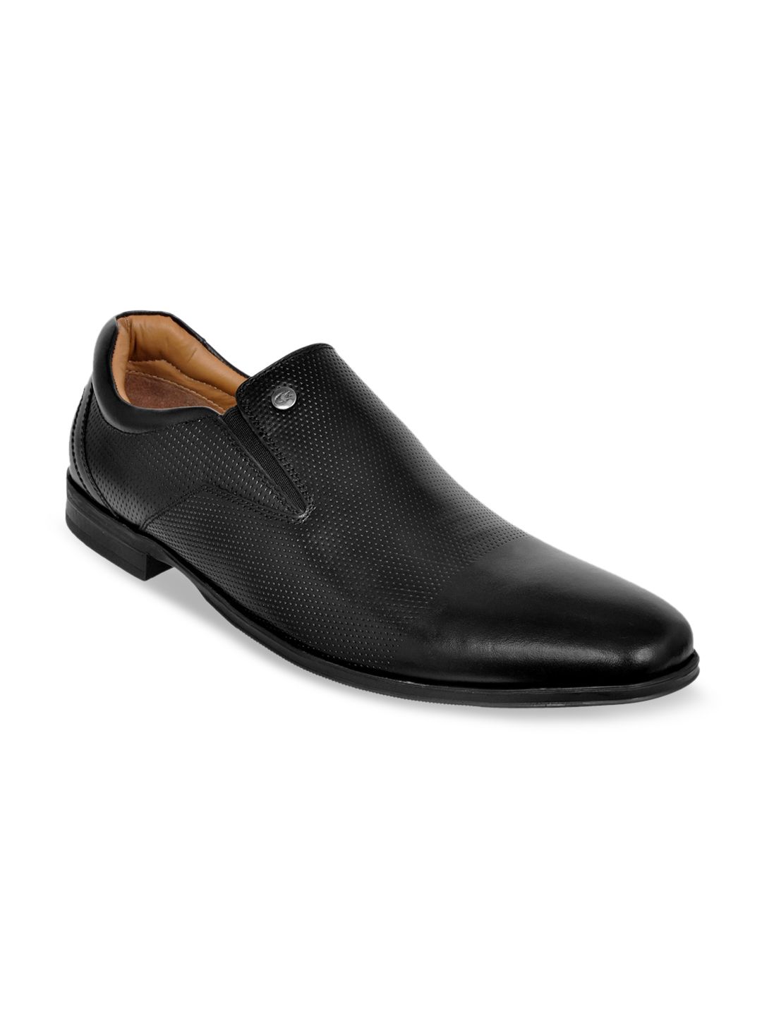 Allen Cooper Men Black Textured Formal Leather Slip-Ons