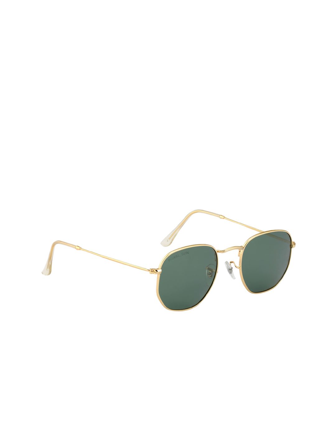 ROYAL SON Unisex Green Lens & Gold-Toned Polygon Sunglasses