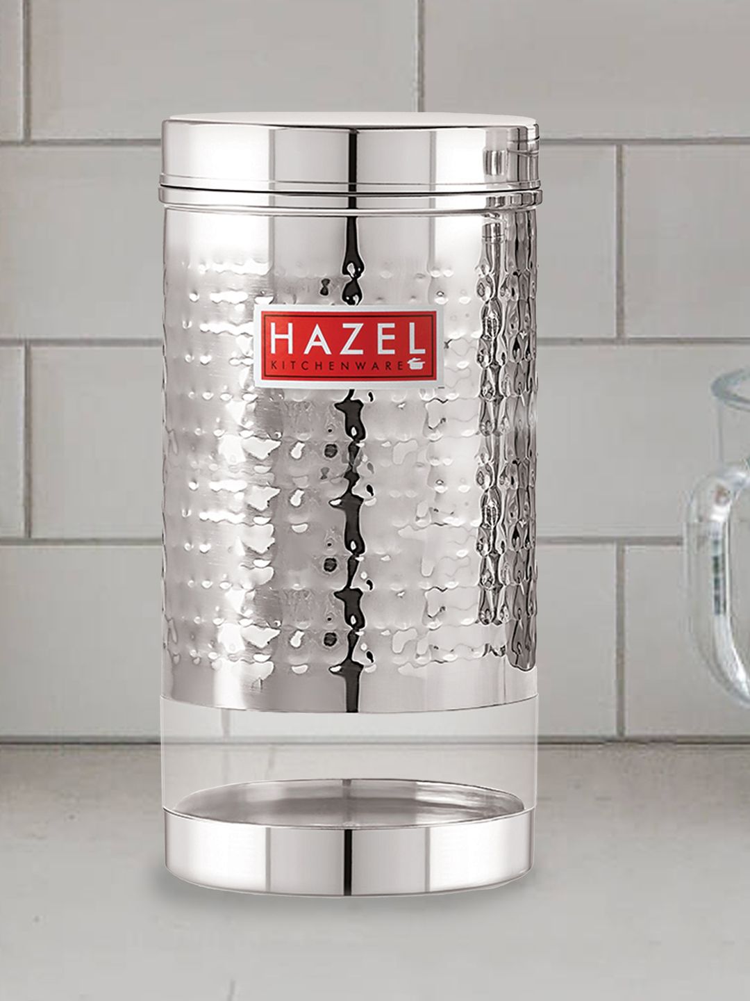 HAZEL Set Of 5 Silver-Toned Stainless Steel Hammered Finish See-Through Storage Jars1700ml Price in India