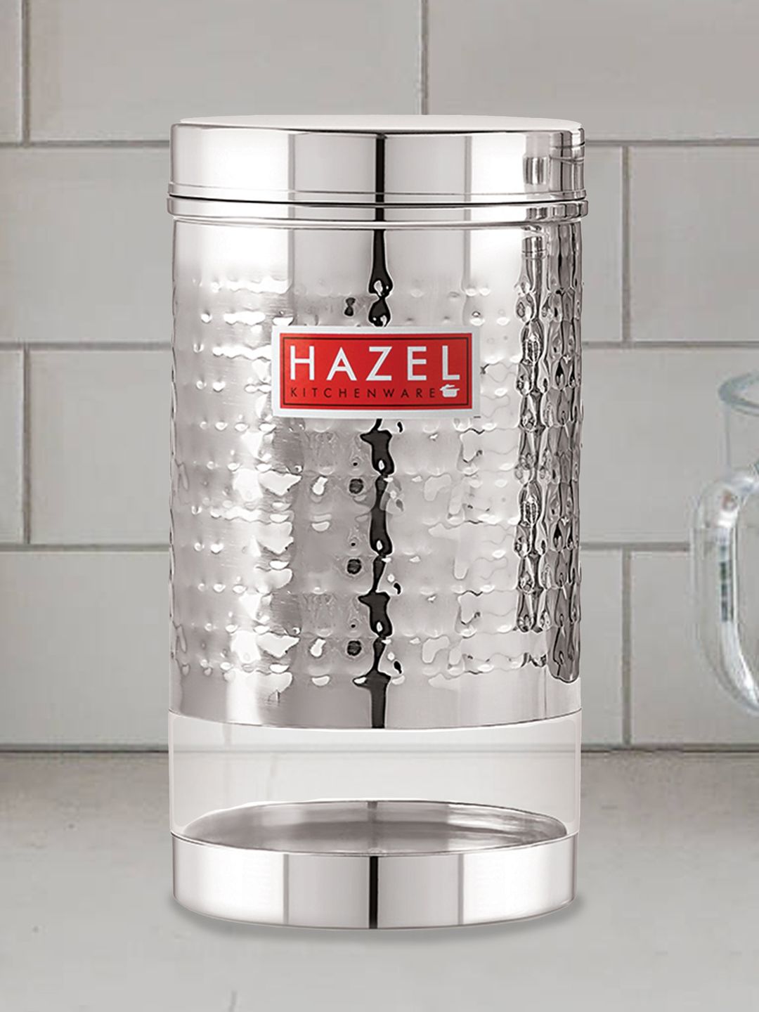 HAZEL Set Of 6 Silver-Toned & Transparent Hammered Stainless Steel See-Through Containers 1200 ml Price in India