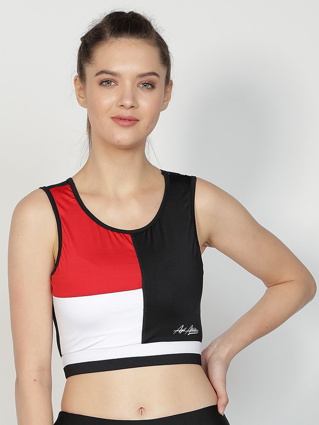 AGIL ATHLETICA Black & Red Colourblocked Workout Bra AW2115BKWHR01BR Price in India