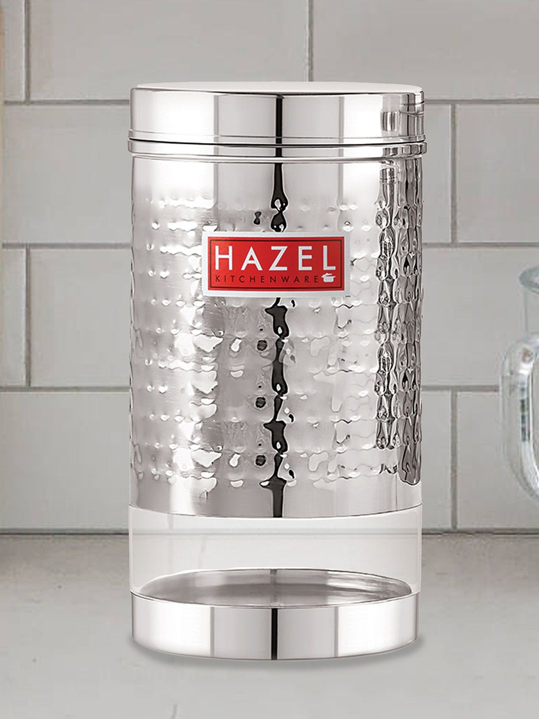 HAZEL Silver-Toned & Transparent Hammered Finish Stainless Steel See-Through Canisters Price in India