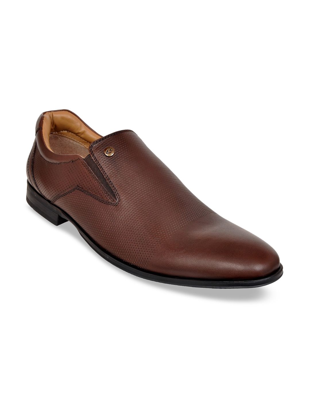 Allen Cooper Men Brown Textured Leather Formal Derby Shoes