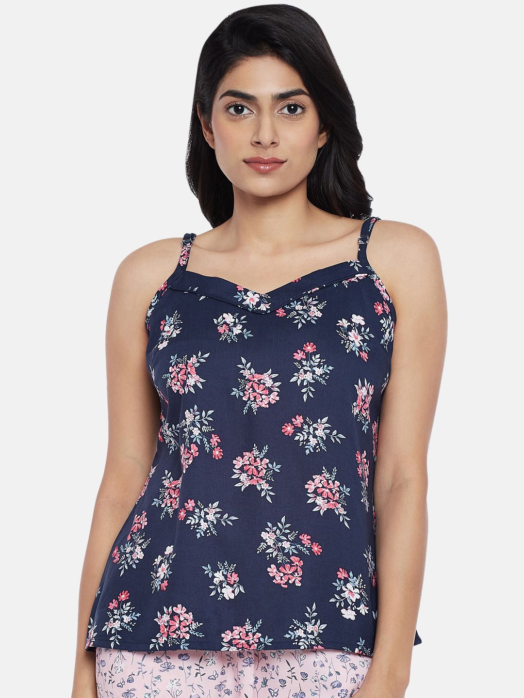 Dreamz by Pantaloons Navy Blue Floral Printed Regular Lounge tshirt Price in India