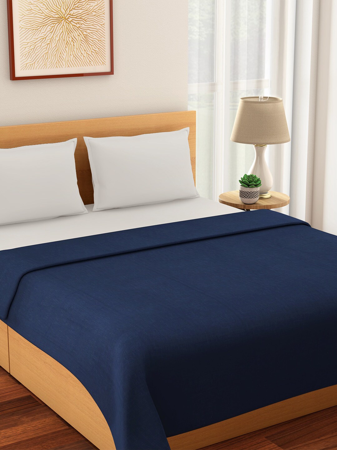 Living scapes by Pantaloons by Pantaloons by Pantaloons Blue Solid Double Queen Bed Cover Price in India
