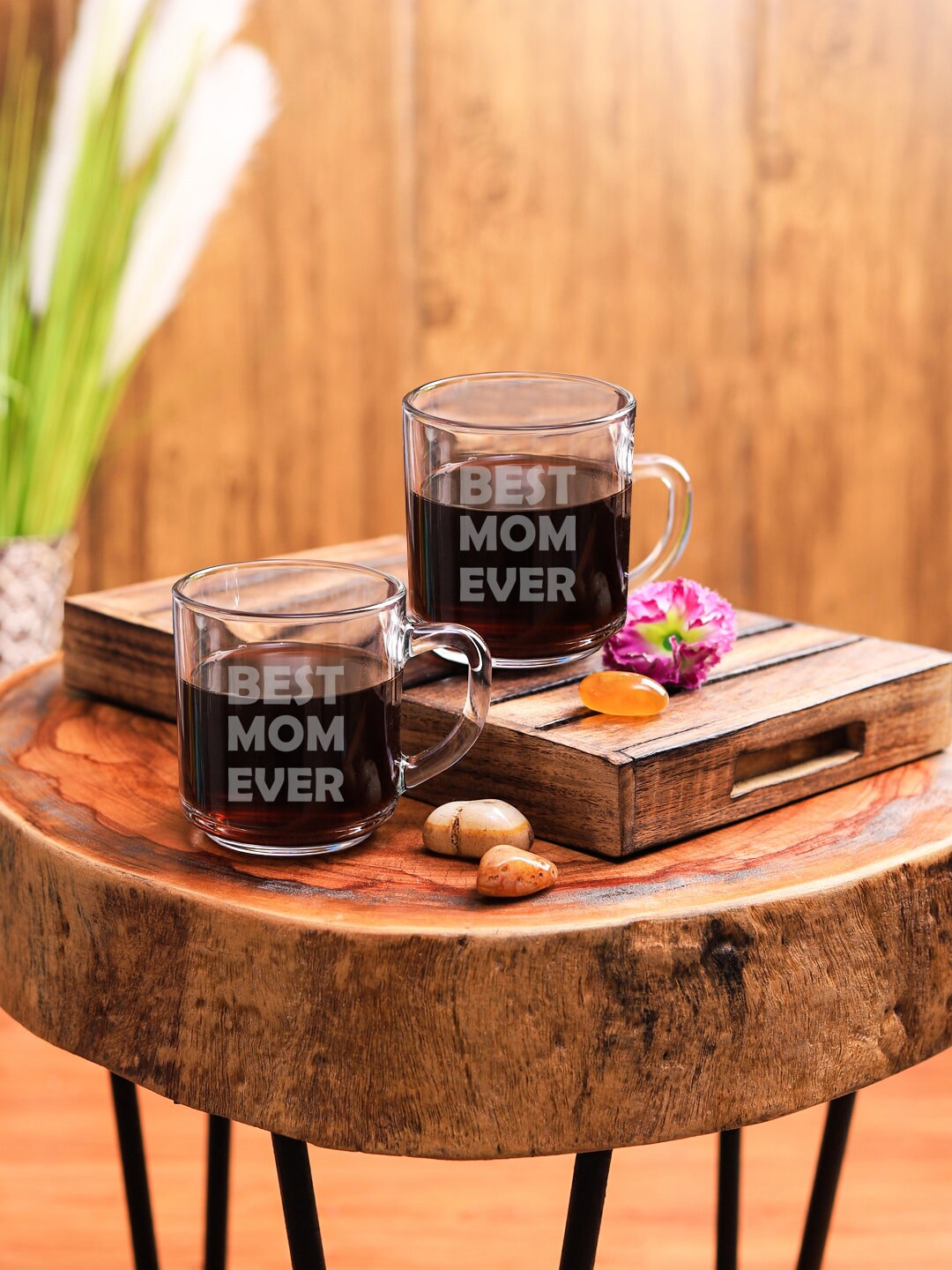 INCRIZMA Set Of 2 Transparent & White Best Mom Ever Printed Glass Mugs Price in India