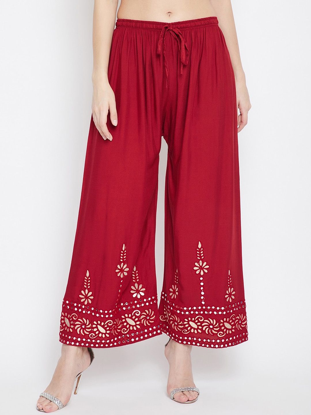 Clora Creation Women Maroon & White Hem Design Wide Leg Palazzos Price in India