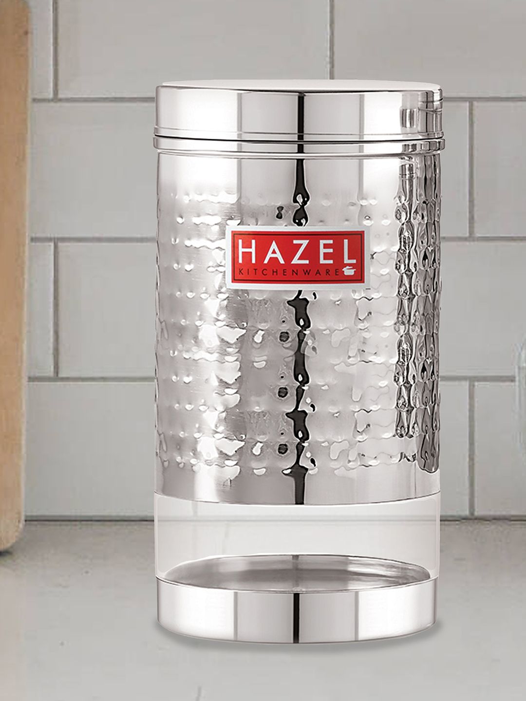 HAZEL Set Of 2 Silver-Toned & Transparent Hammered Finish Stainless Steel See-Through Canisters Price in India