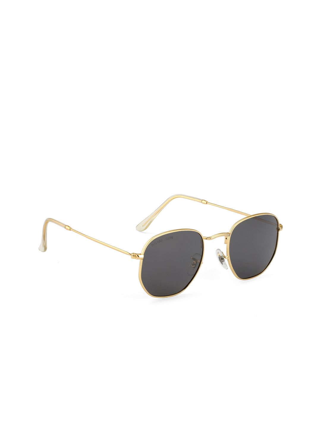 ROYAL SON Unisex Black Lens & Gold-Toned Oval Sunglasses Price in India