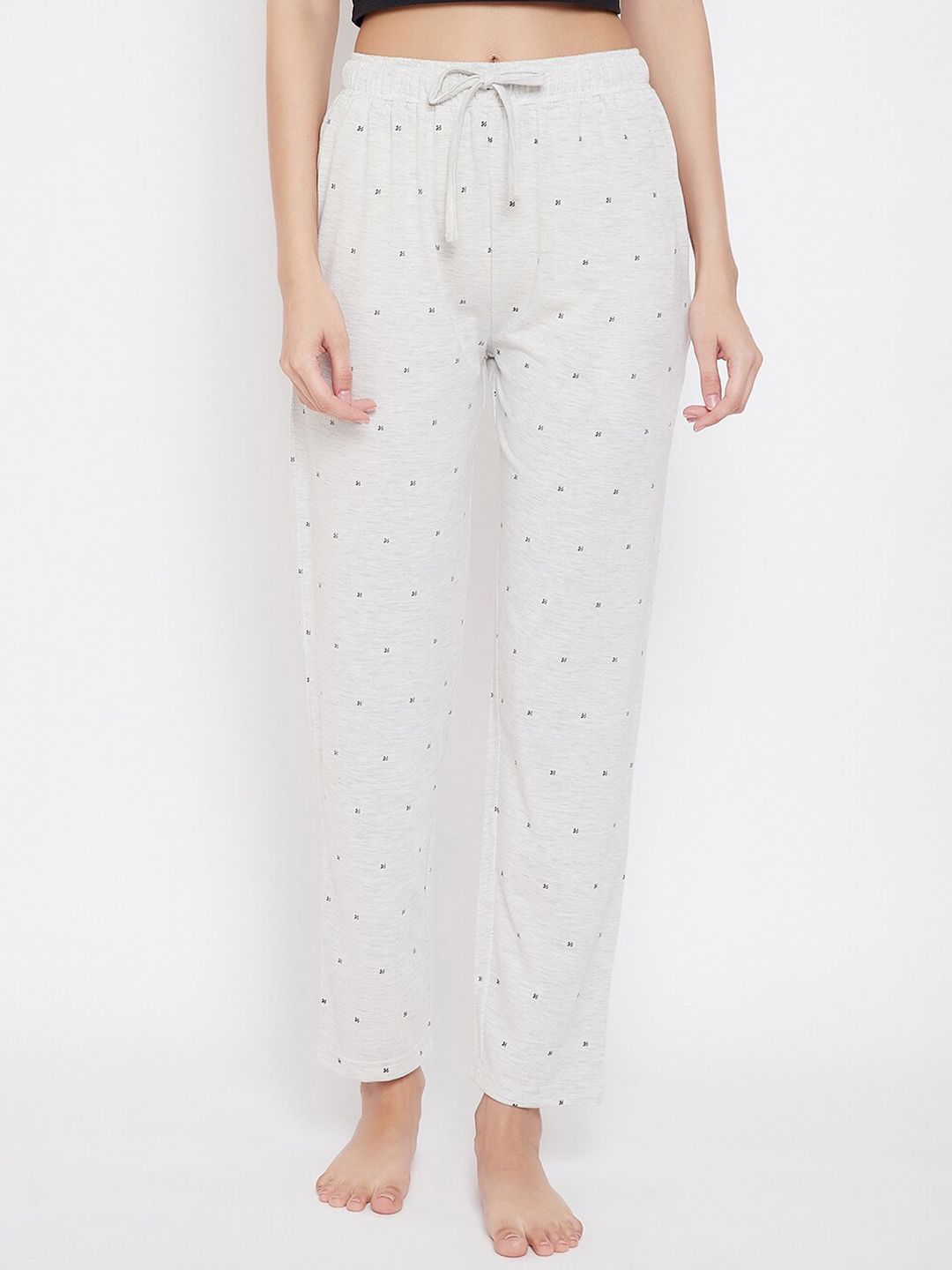 Okane Women Grey Melange Printed Lounge Pants Price in India