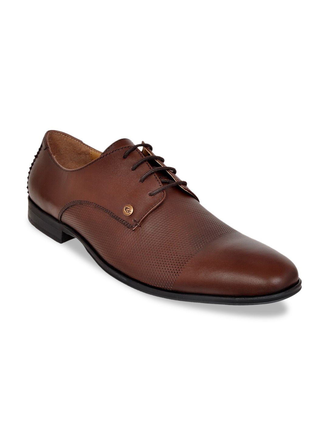 Allen Cooper Men Brown Textured Leather Formal Derbys