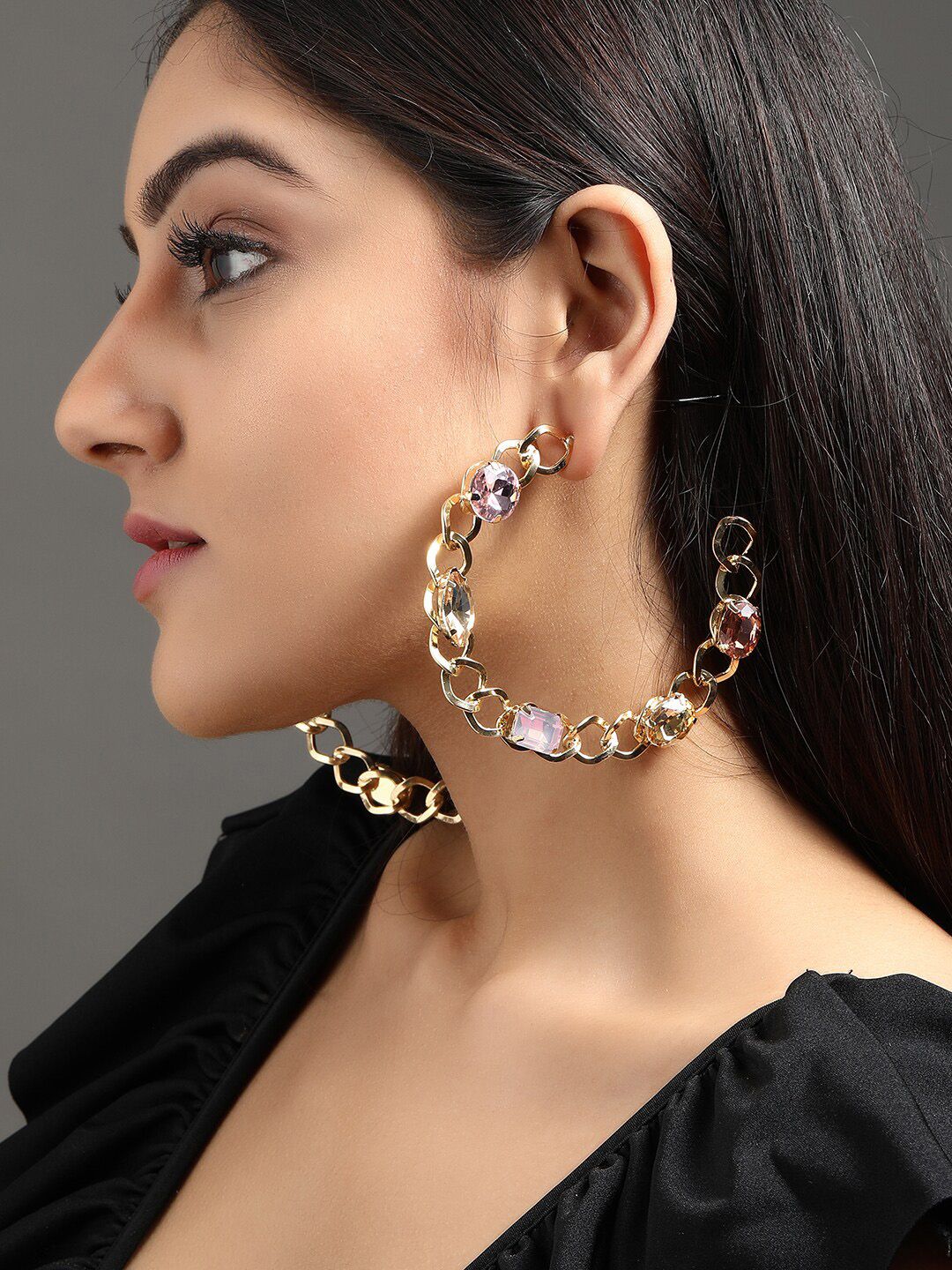 TOKYO TALKIES X rubans FASHION ACCESSORIES Gold-Plated Handcrafted Half Hoop Earrings Price in India