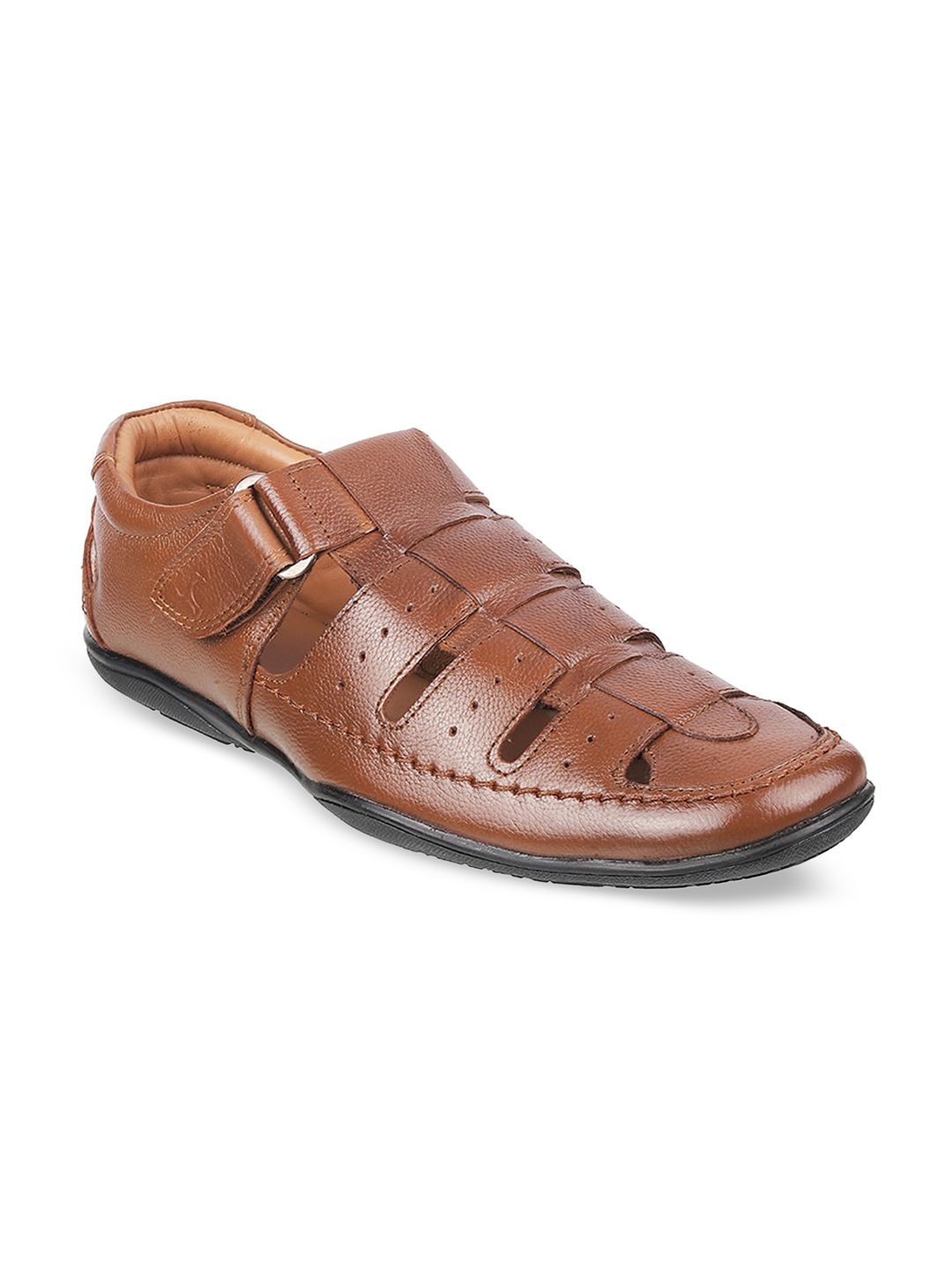 Mochi Men Tan Leather Shoe-Style Sandals