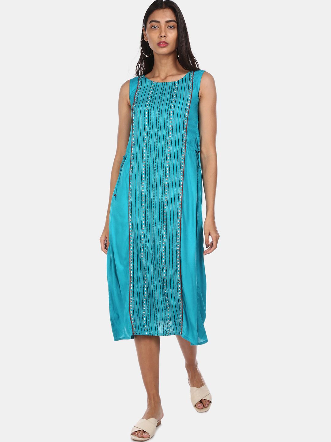 Karigari Women Blue Striped A-Line Dress