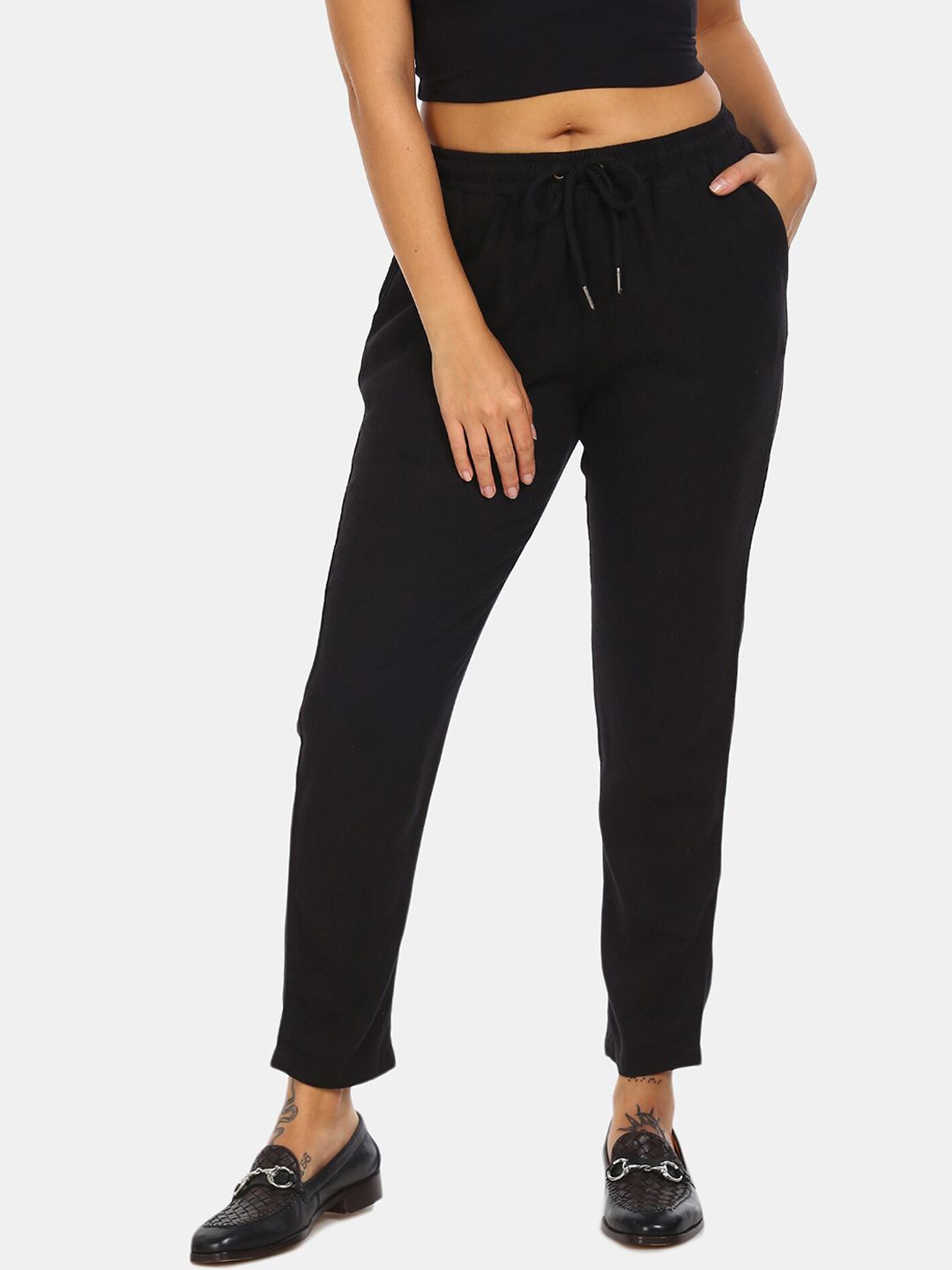 Cherokee Women Black Regular Fit Solid Regular Trousers
