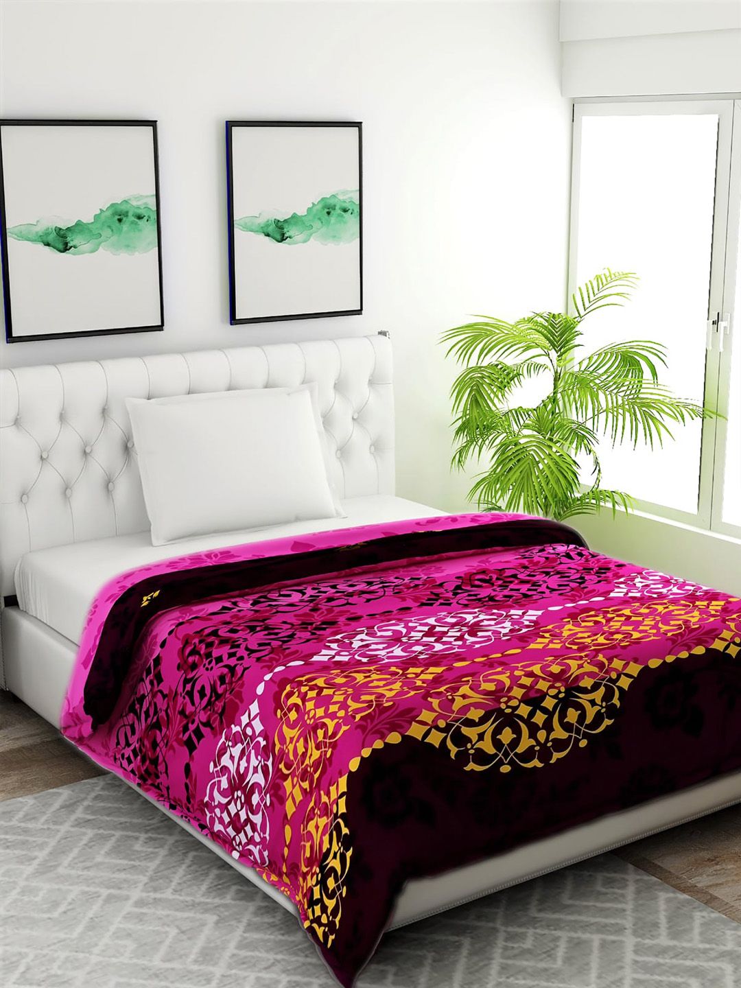 Salona Bichona Magenta & White Ethnic Motifs Mild Winter 120 GSM Single Bed Comforter Price in India