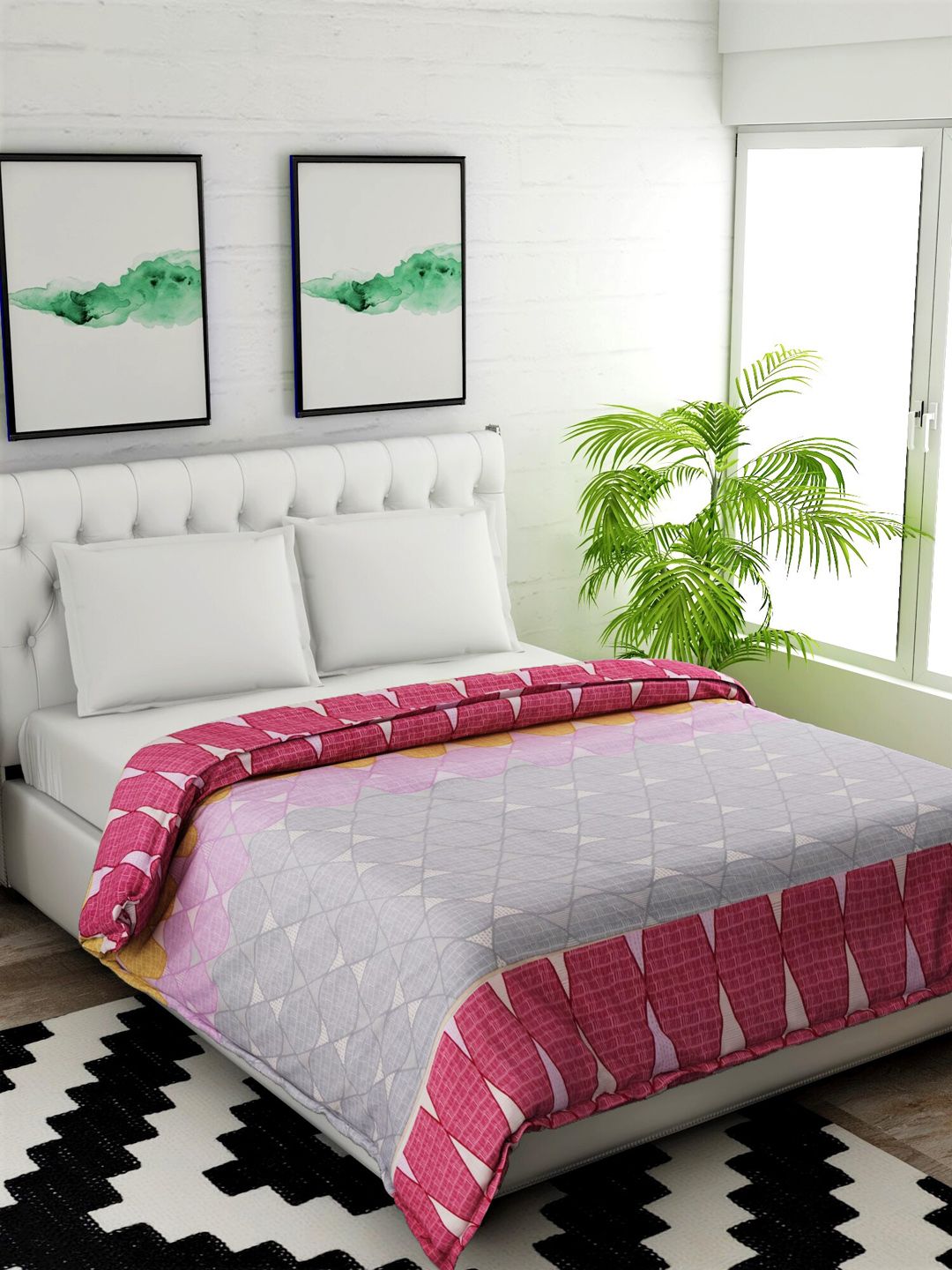 Salona Bichona Grey & White Geometric Mild Winter 120 GSM Double Bed Comforter Price in India