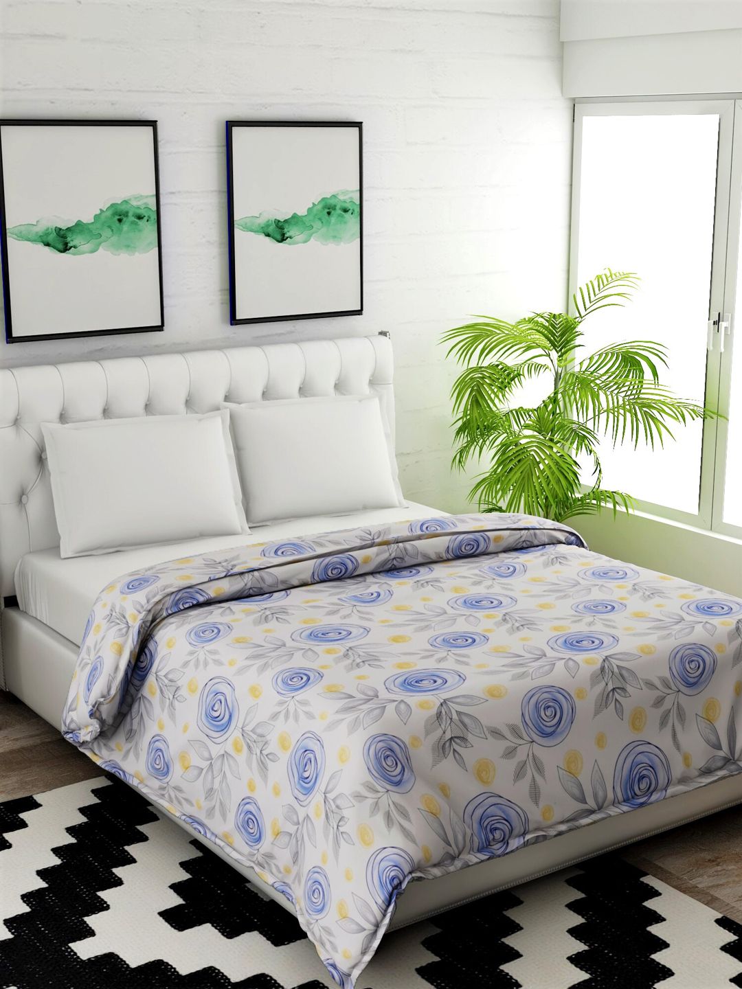 Salona Bichona Blue & White Floral Mild Winter 120 GSM Cotton Double Bed Comforter Price in India