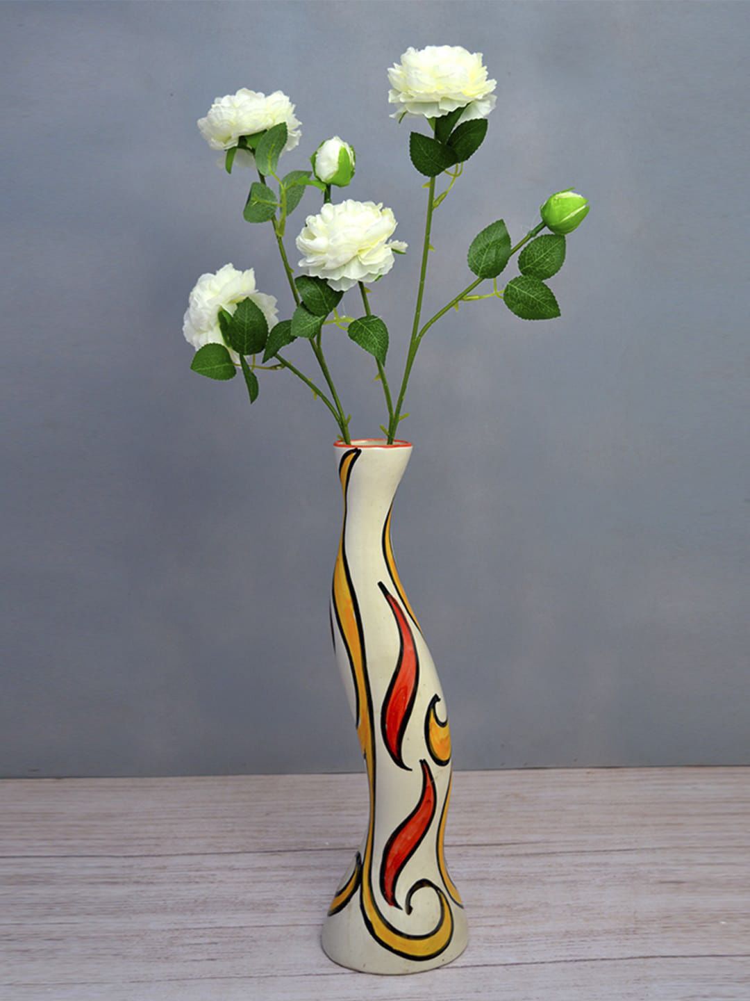 fancy mart Set Of 2 White & Green Artificial Hungarian Rose Flower Sticks Without Pot Price in India