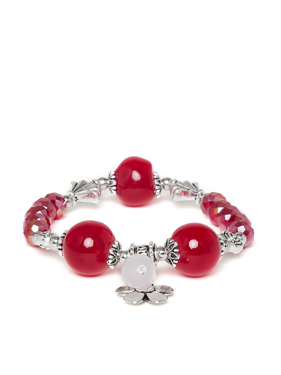 ZeroKaata Red and Silver Flower Charm Elasticated Bracelet Price in India