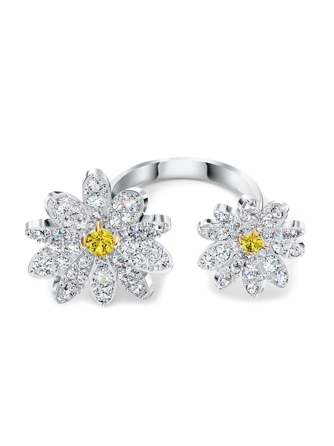 SWAROVSKI Silver-Toned & Yellow Crystal-Studded Finger Ring Price in India