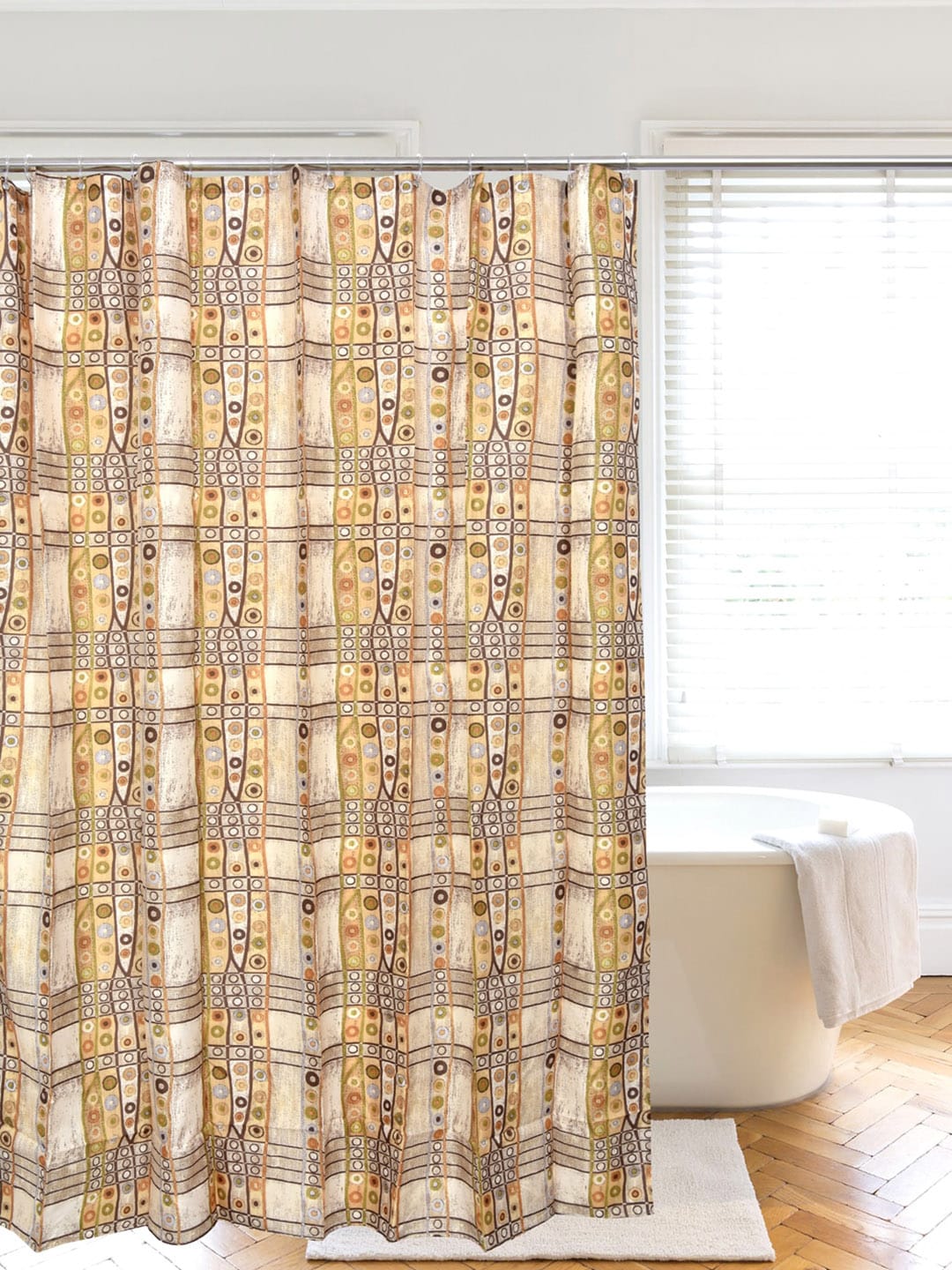 Clasiko Unisex Beige & Brown Printed Shower Curtains With Hooks Price in India