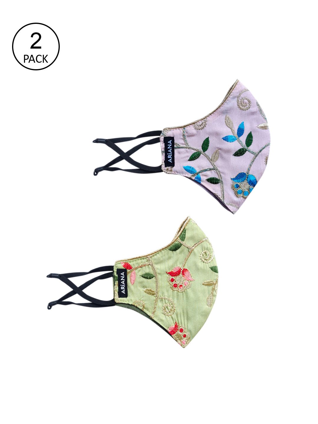 Ariana Women Pack Of 2 Embroidered 2-Ply Reusable Protective Outdoor Cloth Masks Price in India