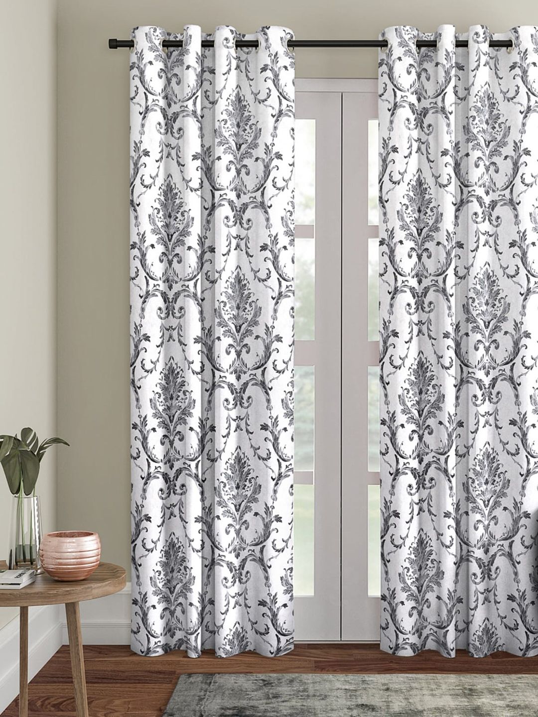 ROMEE White & Black Single Room Darkening Curtain Price in India