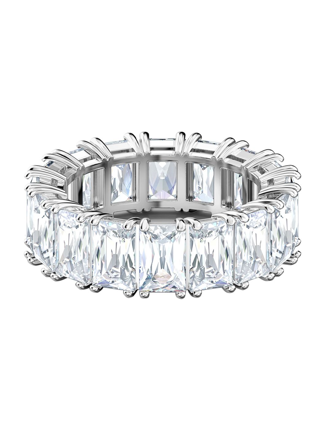 SWAROVSKI Rhodium-Plated Silver-Toned & White Crystal-Studded Vittore Wide Finger Ring Price in India