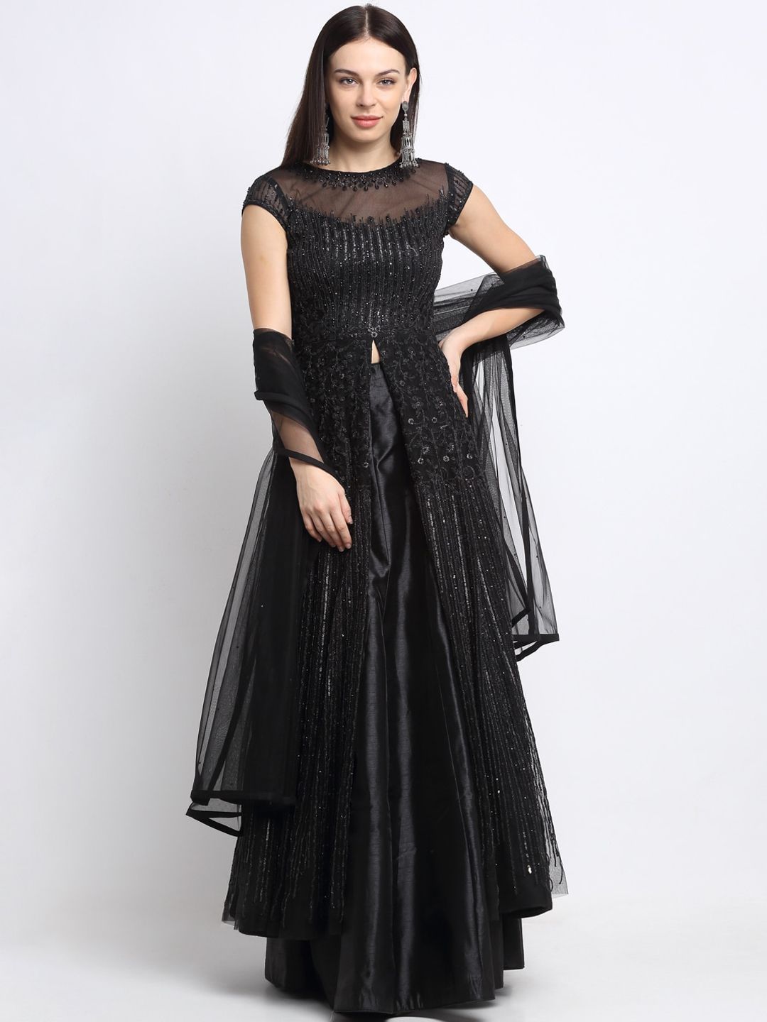 Stylee LIFESTYLE Black Net Semi-Stitched Dress Material Price in India