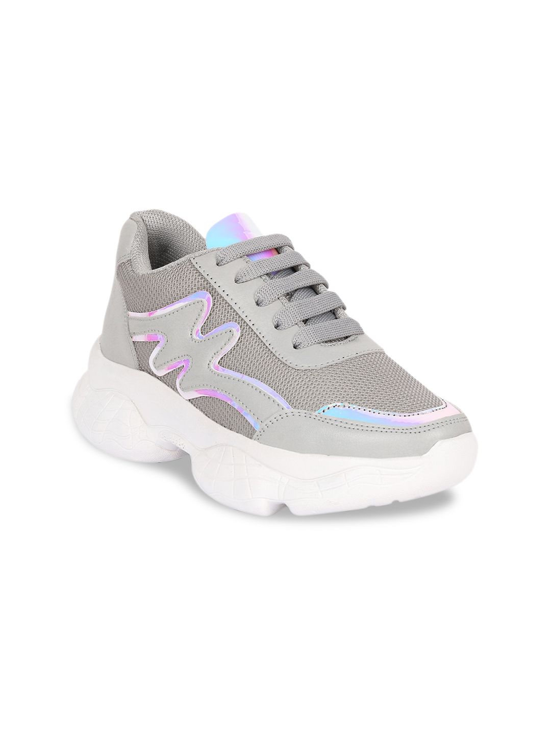 ZAPATOZ Women Grey & Turquoise Blue Colourblocked Sneakers Price in India