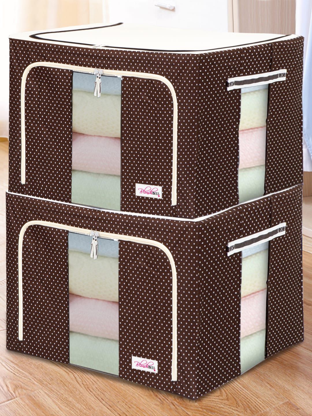 BlushBees Set Of 2 Brown & Off-White Printed Multi-Utility Wardrobe Organisers Price in India