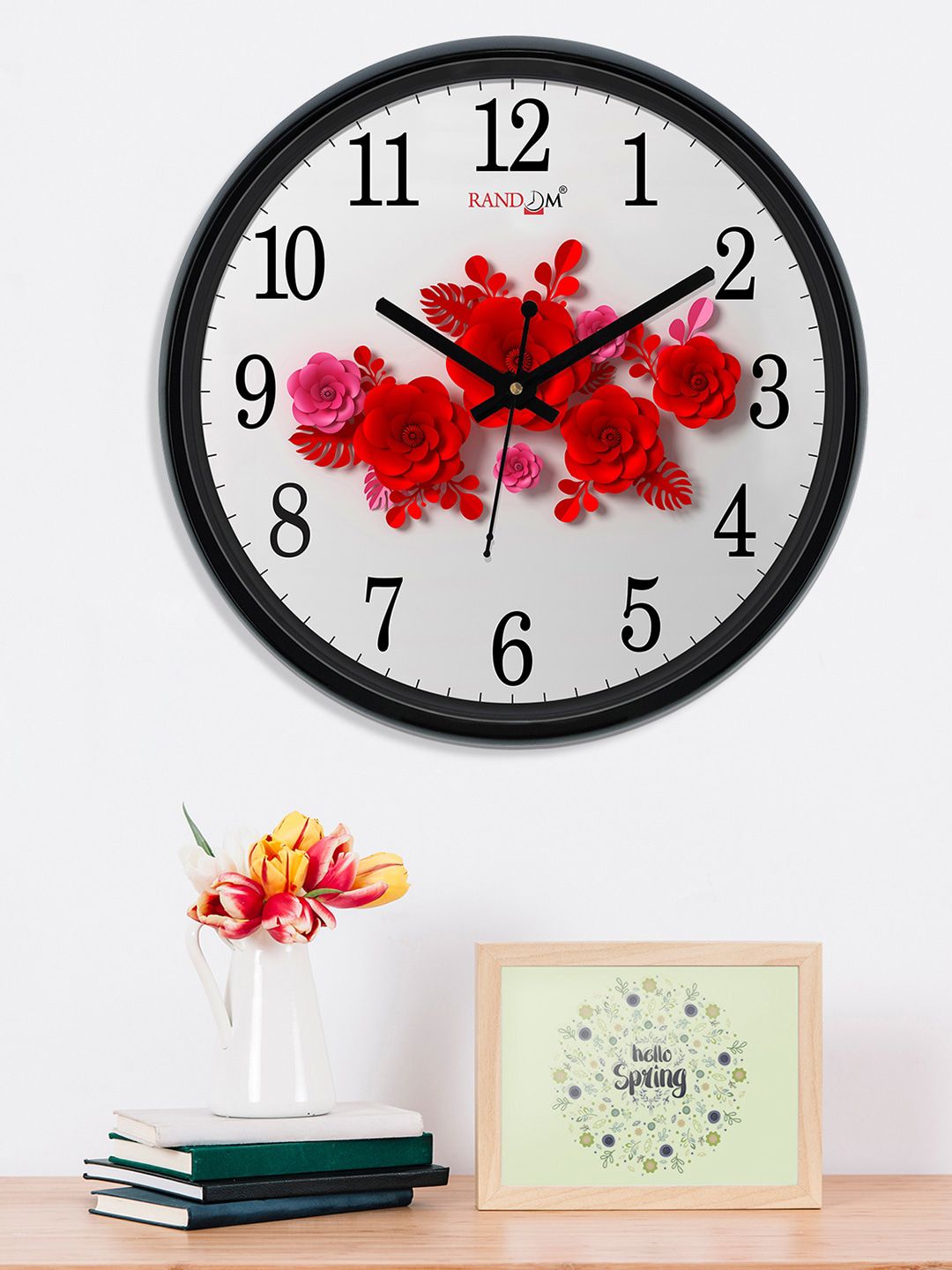 RANDOM Off-White & Red Round Textured Analogue Wall Clock Price in India