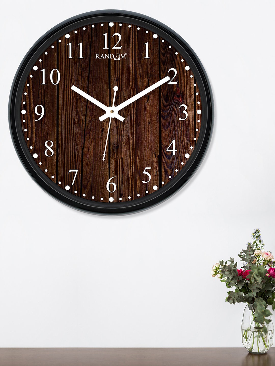 RANDOM Coffee Brown Round Printed 30 cm Analogue Wall Clock Price in India