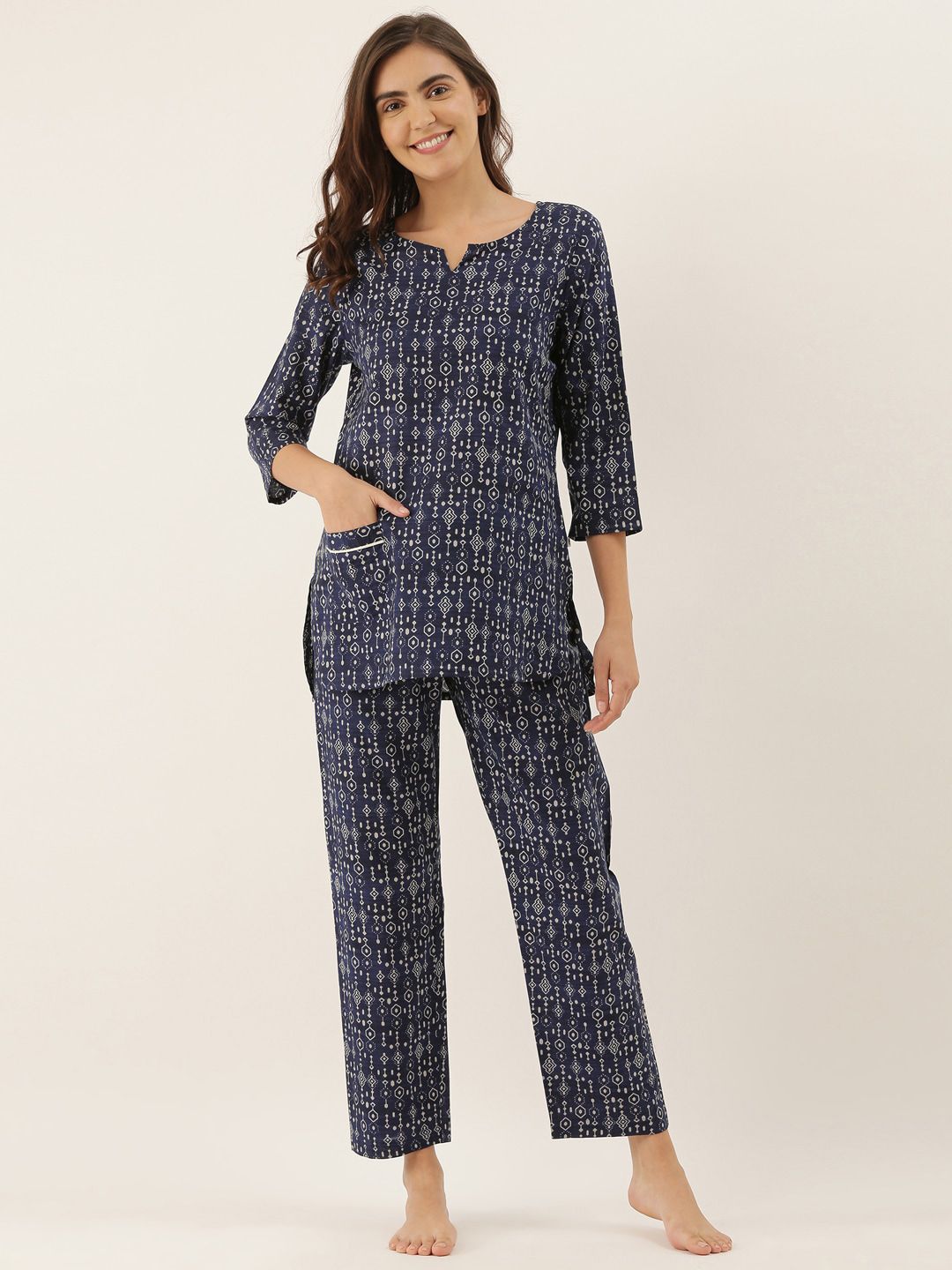 Bannos Swagger Women Blue Printed Night suit Price in India