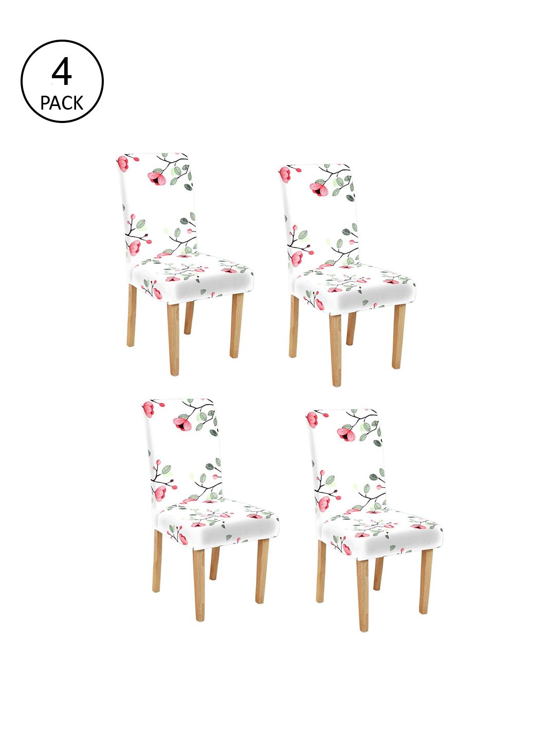 Cortina Set of 4 White & Pink Floral Printed Chair Covers Price in India