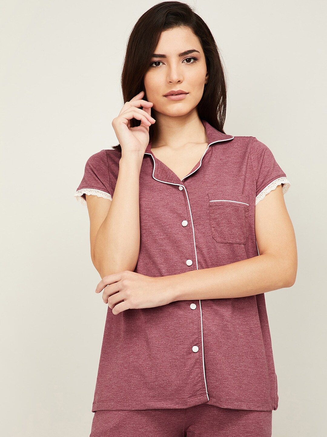 Ginger by Lifestyle Women Pink Solid Lounge Shirt Price in India