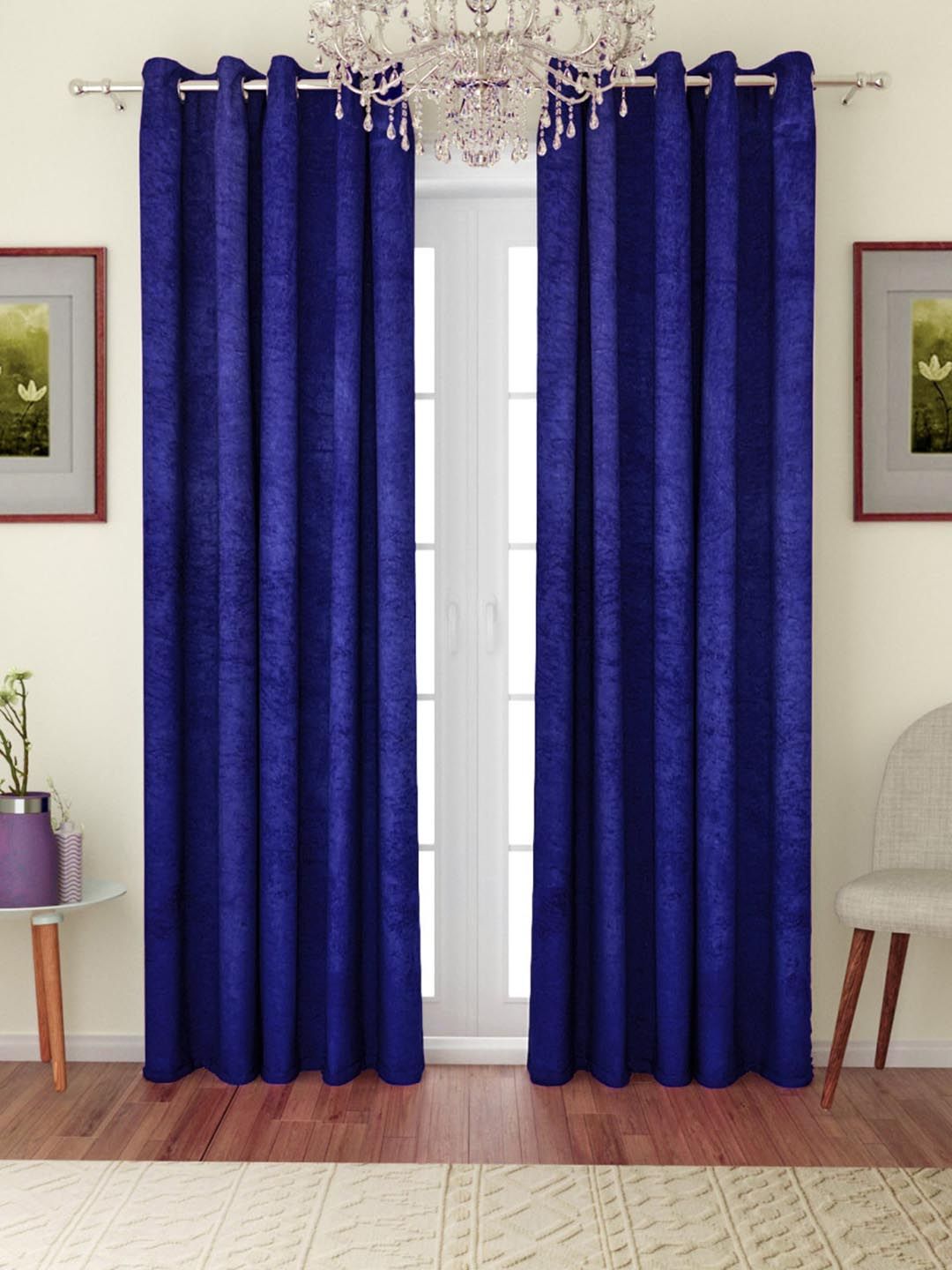 ROMEE Blue Set of 2 Room Darkening Door Curtains Price in India