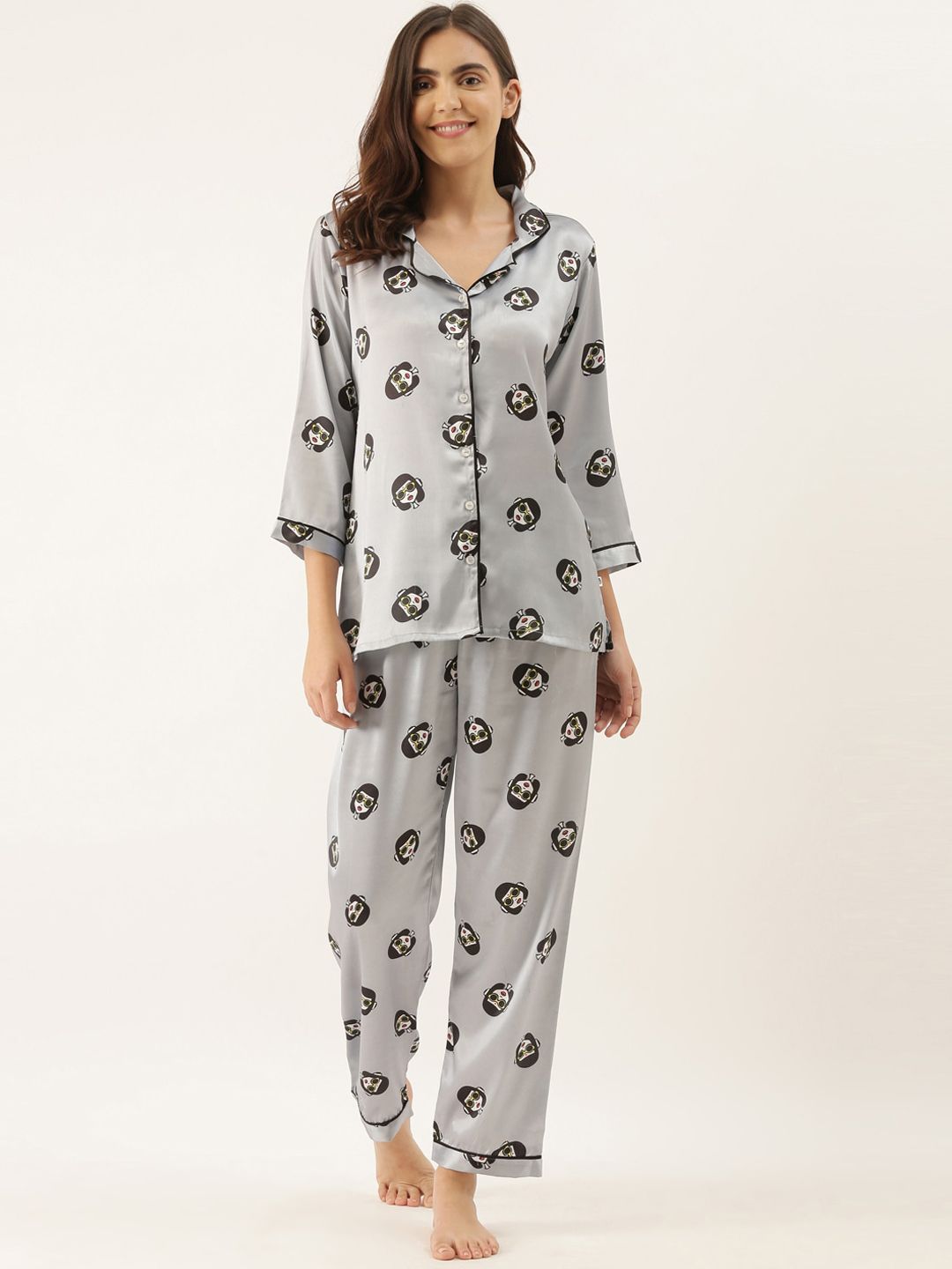 Bannos Swagger Women Grey Printed Night suit Price in India