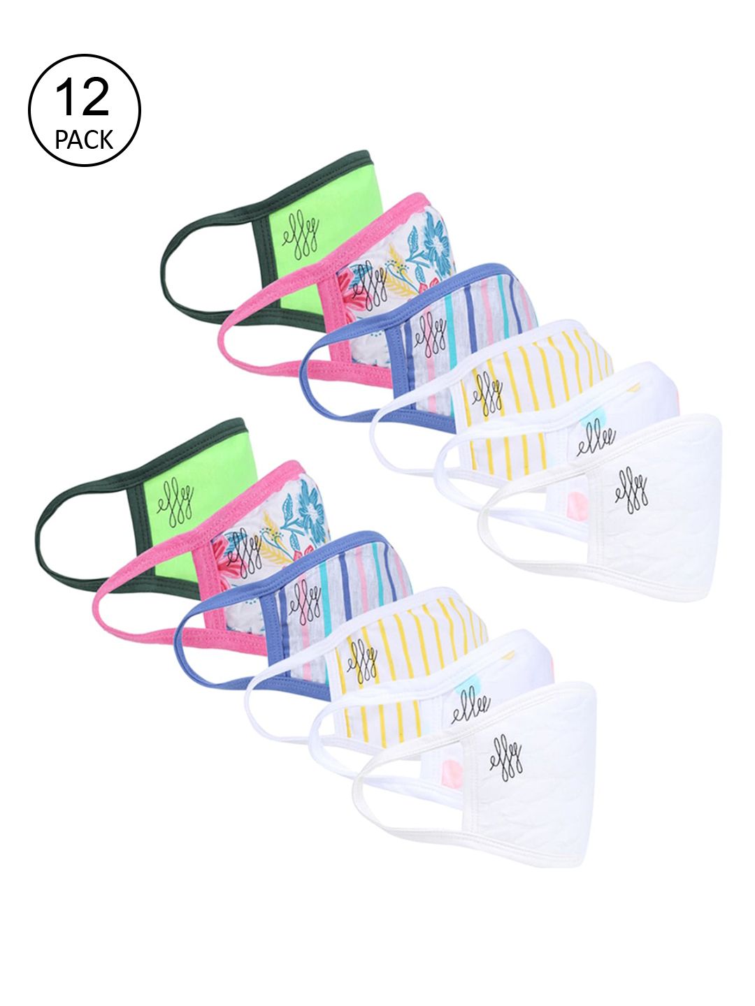 effy Women pack of 12 Multicoloured Printed 2-ply Reusable Cloth Masks Price in India