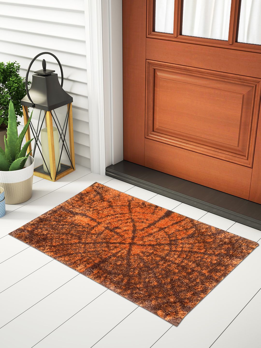 SPACES Set Of 2 Orange & Brown Printed Anti-Skid Doormats Price in India