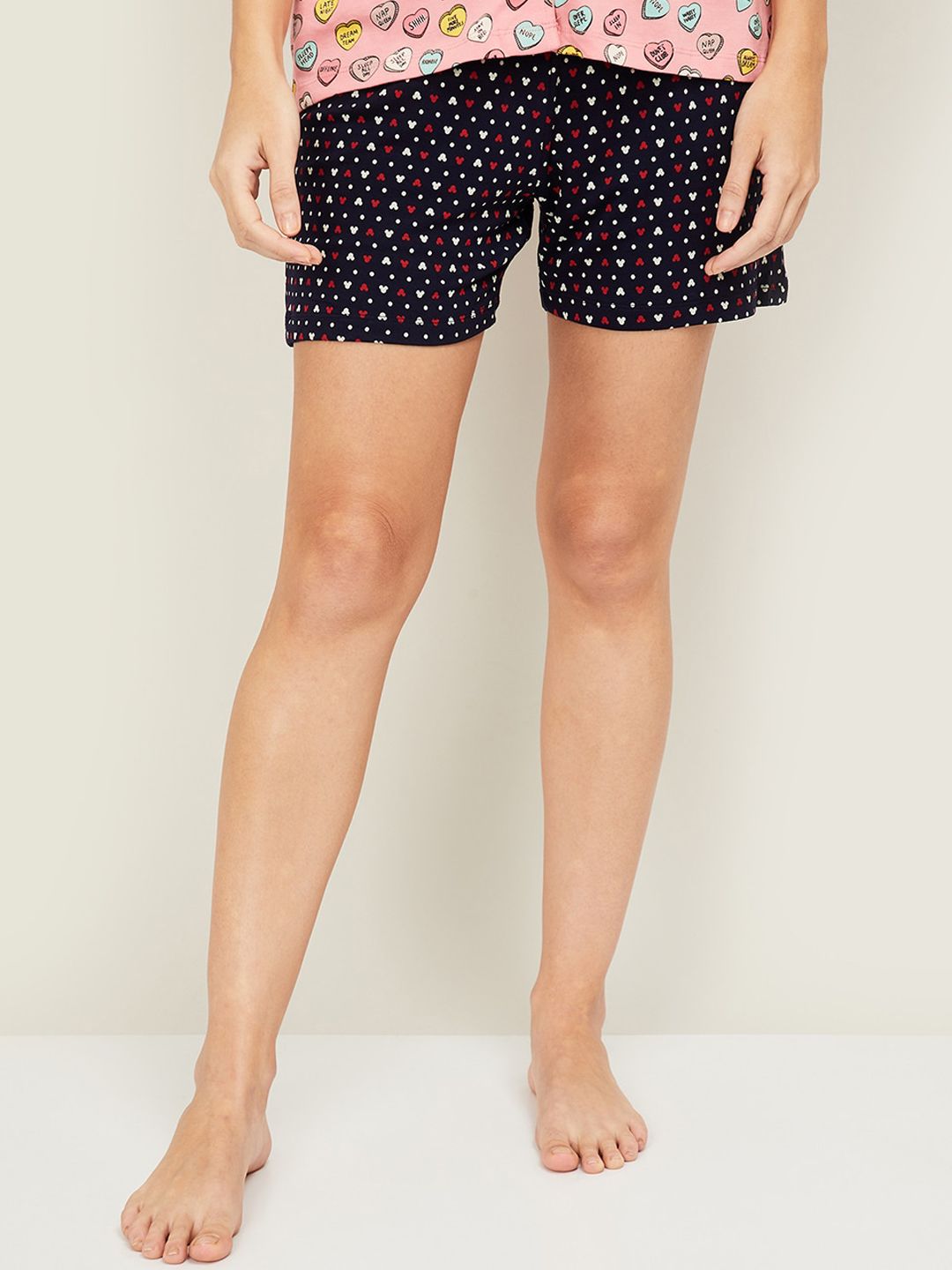 Ginger by Lifestyle Women Navy Blue & Red Printed Lounge Shorts Price in India
