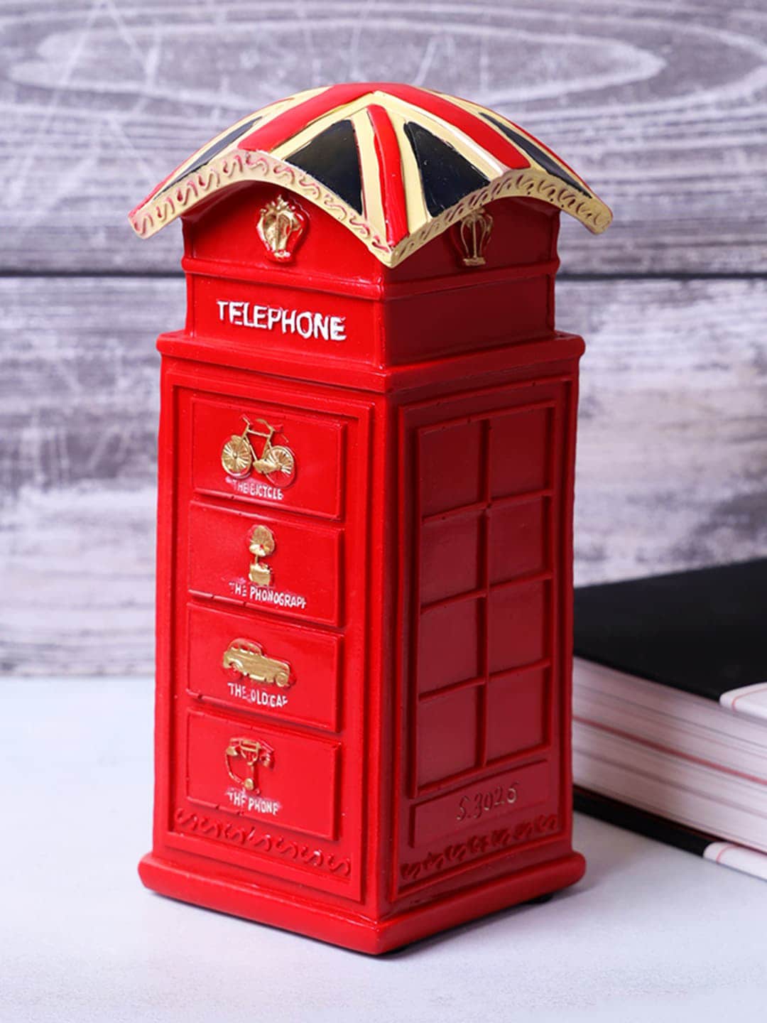 A Vintage Affair- Home Decor Red & Navy Blue Vintage British Phonebooth Decorative Showpiece Price in India