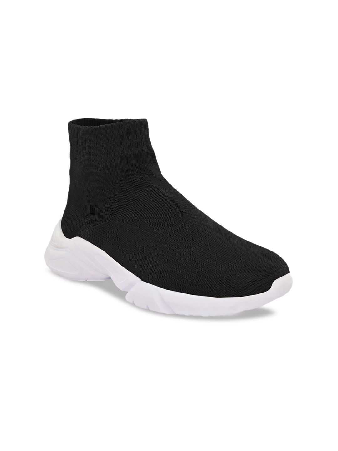 AfroJack Men Black Woven Design Mid-top Slip-On Sneakers with Massage Footbed