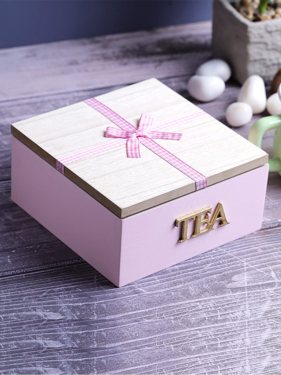 A Vintage Affair- Home Decor Pink & Beige Solid Tea Storage Gift Box Price in India